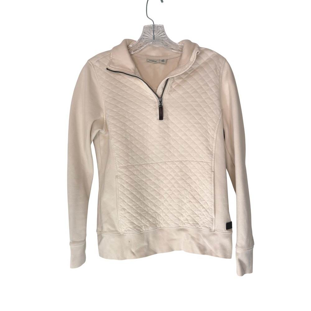 L.L. Bean Women's Quilted Quarter-Zip Pullover Cream Casual Mock‎ Neck XS